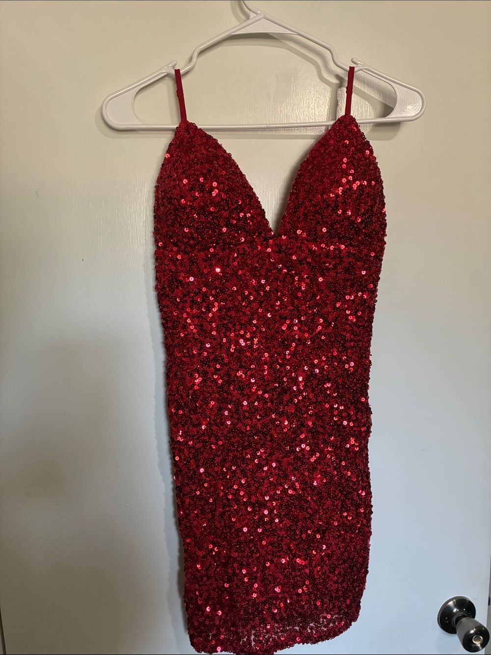 Fashion Nova Red Sequin Mini Dress with Spaghetti Straps
